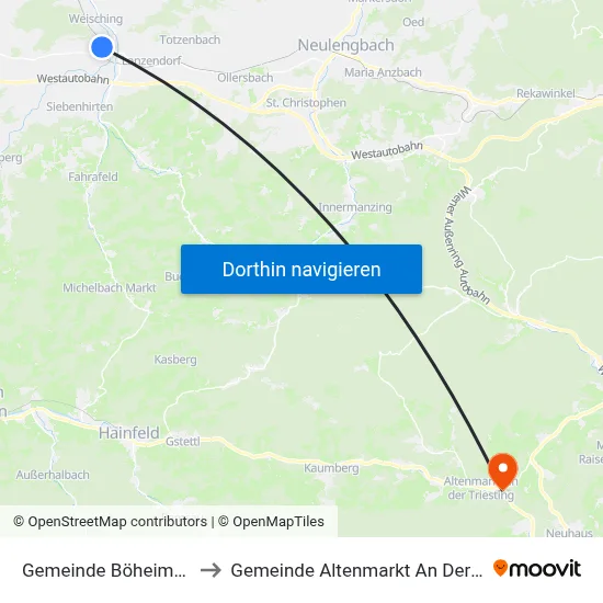 Gemeinde Böheimkirchen to Gemeinde Altenmarkt An Der Triesting map