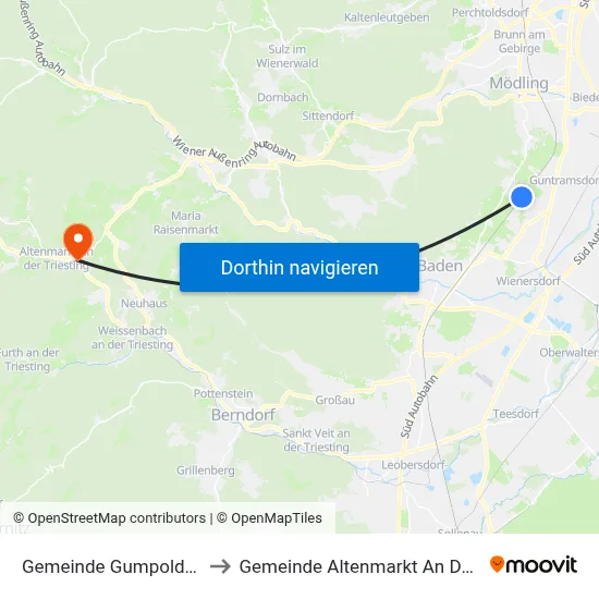 Gemeinde Gumpoldskirchen to Gemeinde Altenmarkt An Der Triesting map