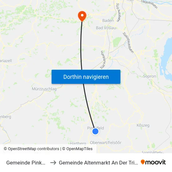 Gemeinde Pinkafeld to Gemeinde Altenmarkt An Der Triesting map
