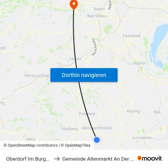 Oberdorf Im Burgenland to Gemeinde Altenmarkt An Der Triesting map