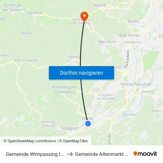 Gemeinde Wimpassing Im Schwarzatale to Gemeinde Altenmarkt An Der Triesting map