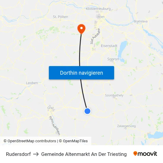 Rudersdorf to Gemeinde Altenmarkt An Der Triesting map