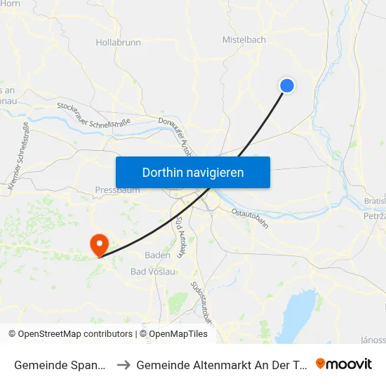 Gemeinde Spannberg to Gemeinde Altenmarkt An Der Triesting map