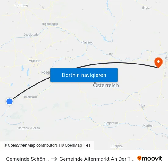 Gemeinde Schönwies to Gemeinde Altenmarkt An Der Triesting map