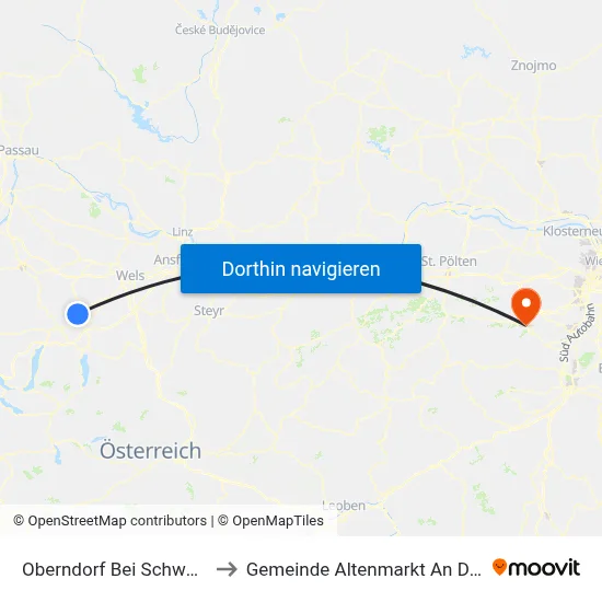Oberndorf Bei Schwanenstadt to Gemeinde Altenmarkt An Der Triesting map