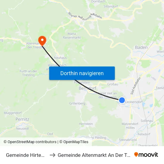 Gemeinde Hirtenberg to Gemeinde Altenmarkt An Der Triesting map
