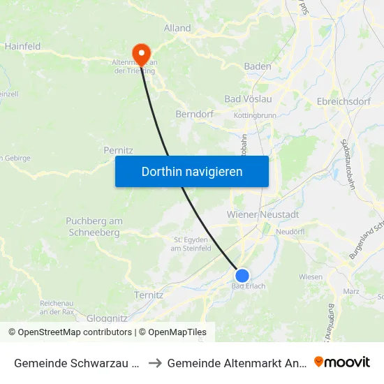 Gemeinde Schwarzau am Steinfeld to Gemeinde Altenmarkt An Der Triesting map