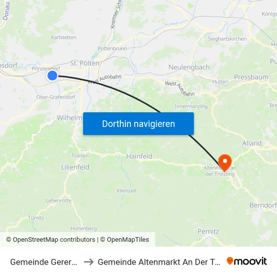 Gemeinde Gerersdorf to Gemeinde Altenmarkt An Der Triesting map