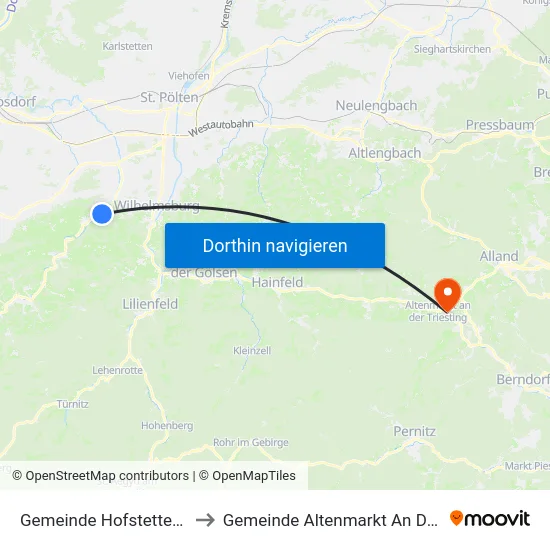 Gemeinde Hofstetten-Grünau to Gemeinde Altenmarkt An Der Triesting map