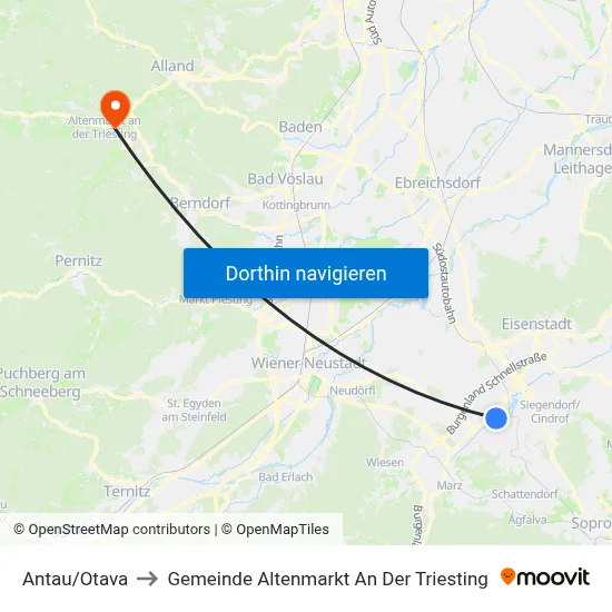 Antau/Otava to Gemeinde Altenmarkt An Der Triesting map