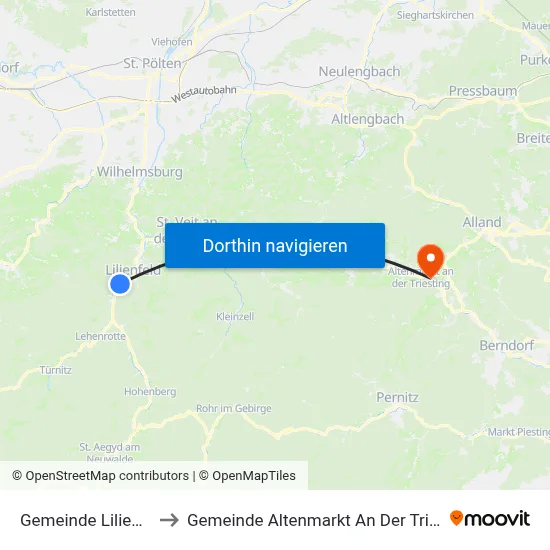 Gemeinde Lilienfeld to Gemeinde Altenmarkt An Der Triesting map