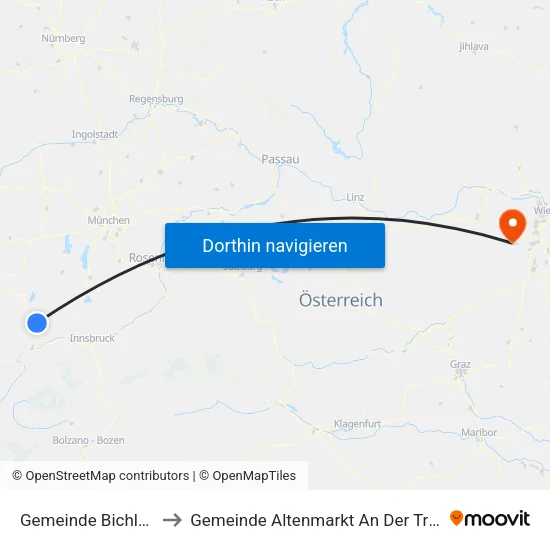 Gemeinde Bichlbach to Gemeinde Altenmarkt An Der Triesting map
