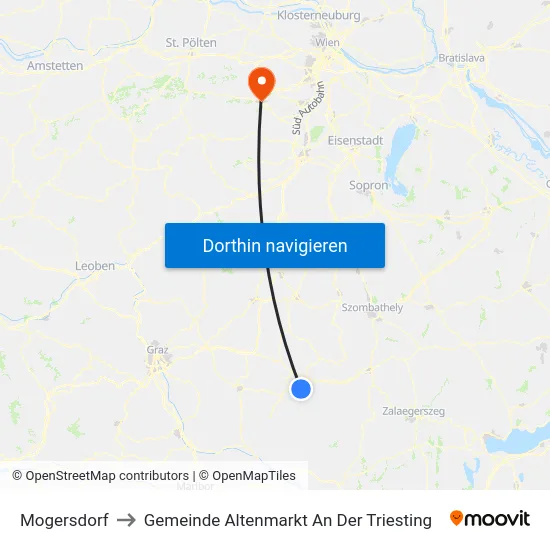 Mogersdorf to Gemeinde Altenmarkt An Der Triesting map