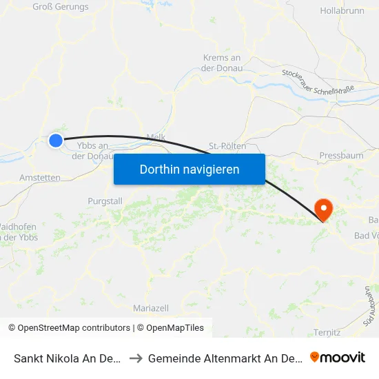 Sankt Nikola An Der Donau to Gemeinde Altenmarkt An Der Triesting map