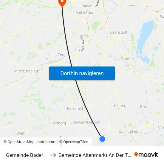 Gemeinde Badersdorf to Gemeinde Altenmarkt An Der Triesting map