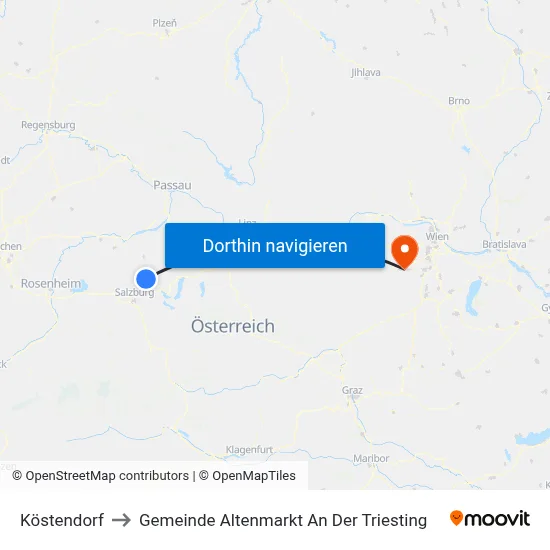 Köstendorf to Gemeinde Altenmarkt An Der Triesting map