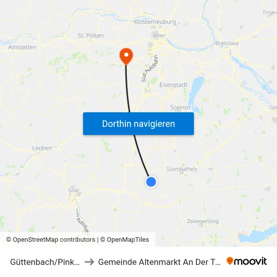 Güttenbach/Pinkovac to Gemeinde Altenmarkt An Der Triesting map