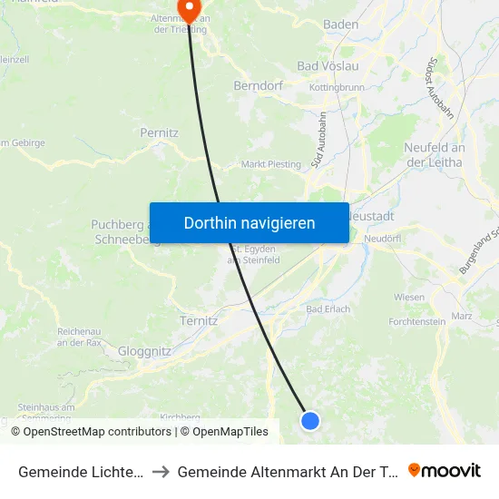 Gemeinde Lichtenegg to Gemeinde Altenmarkt An Der Triesting map