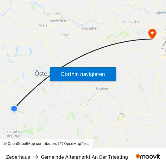 Zederhaus to Gemeinde Altenmarkt An Der Triesting map