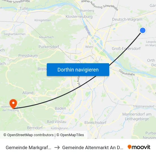Gemeinde Markgrafneusiedl to Gemeinde Altenmarkt An Der Triesting map