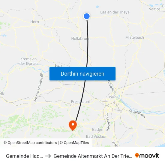 Gemeinde Hadres to Gemeinde Altenmarkt An Der Triesting map