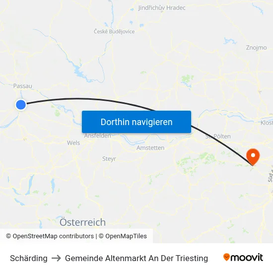 Schärding to Gemeinde Altenmarkt An Der Triesting map