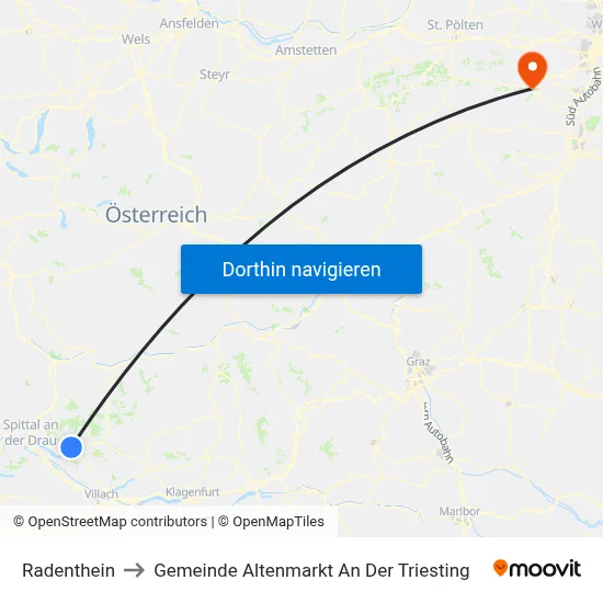 Radenthein to Gemeinde Altenmarkt An Der Triesting map