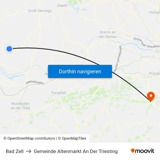 Bad Zell to Gemeinde Altenmarkt An Der Triesting map