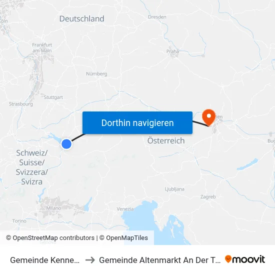 Gemeinde Kennelbach to Gemeinde Altenmarkt An Der Triesting map
