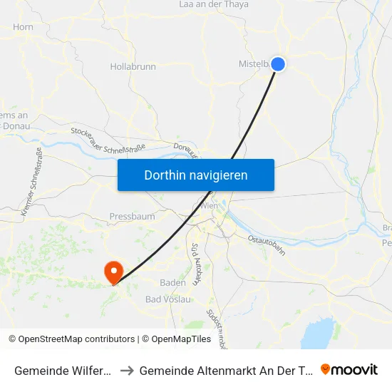 Gemeinde Wilfersdorf to Gemeinde Altenmarkt An Der Triesting map