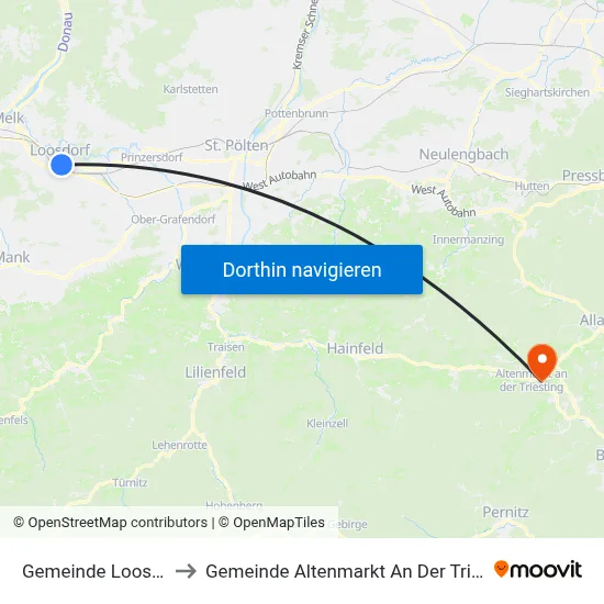 Gemeinde Loosdorf to Gemeinde Altenmarkt An Der Triesting map