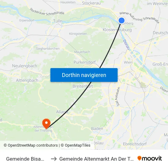 Gemeinde Bisamberg to Gemeinde Altenmarkt An Der Triesting map