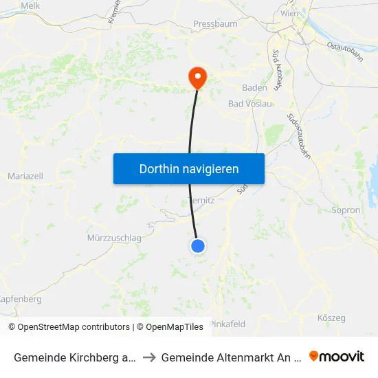 Gemeinde Kirchberg am Wechsel to Gemeinde Altenmarkt An Der Triesting map