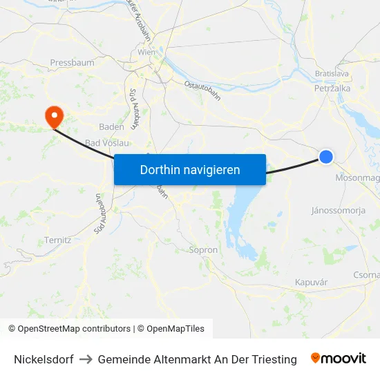 Nickelsdorf to Gemeinde Altenmarkt An Der Triesting map