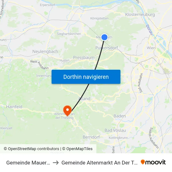 Gemeinde Mauerbach to Gemeinde Altenmarkt An Der Triesting map