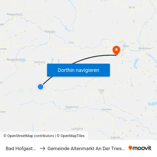 Bad Hofgastein to Gemeinde Altenmarkt An Der Triesting map
