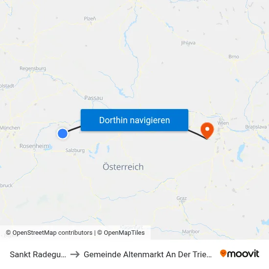Sankt Radegund to Gemeinde Altenmarkt An Der Triesting map