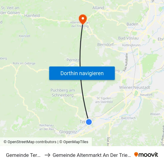 Gemeinde Ternitz to Gemeinde Altenmarkt An Der Triesting map