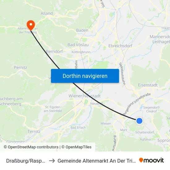Draßburg/Rasporak to Gemeinde Altenmarkt An Der Triesting map