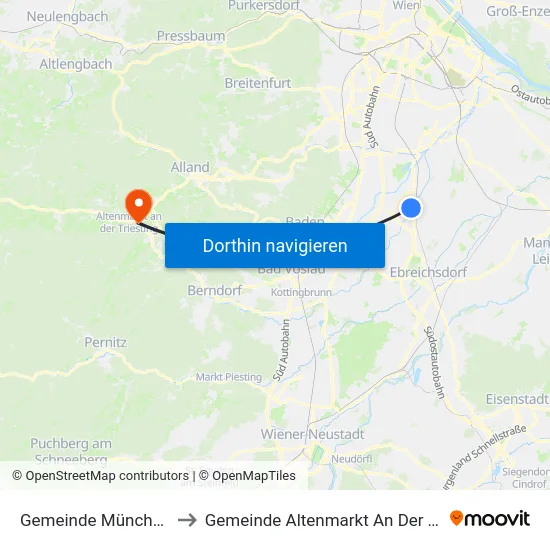 Gemeinde Münchendorf to Gemeinde Altenmarkt An Der Triesting map