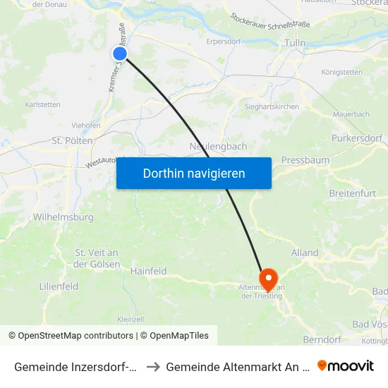 Gemeinde Inzersdorf-Getzersdorf to Gemeinde Altenmarkt An Der Triesting map