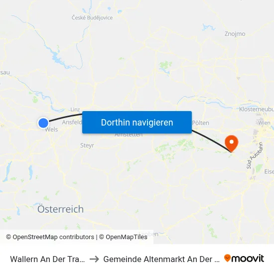 Wallern An Der Trattnach to Gemeinde Altenmarkt An Der Triesting map