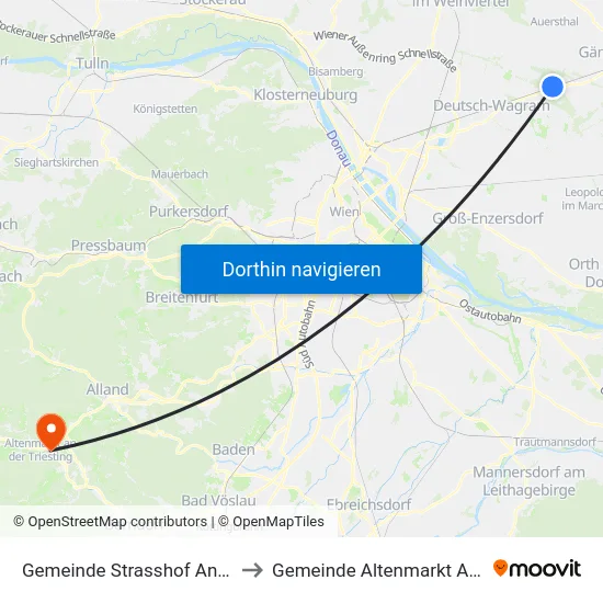 Gemeinde Strasshof An Der Nordbahn to Gemeinde Altenmarkt An Der Triesting map