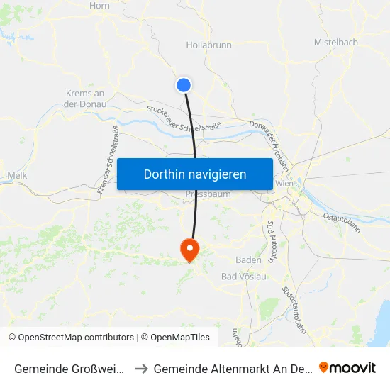 Gemeinde Großweikersdorf to Gemeinde Altenmarkt An Der Triesting map