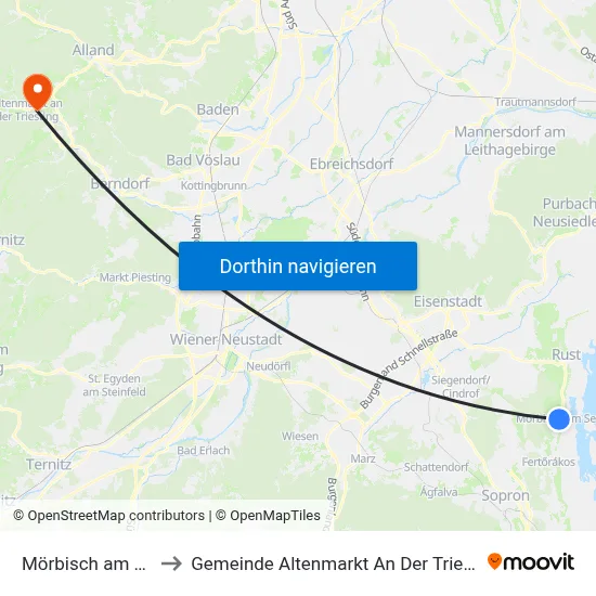 Mörbisch am See to Gemeinde Altenmarkt An Der Triesting map