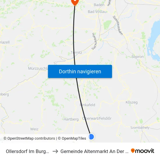 Ollersdorf Im Burgenland to Gemeinde Altenmarkt An Der Triesting map
