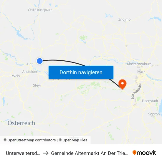 Unterweitersdorf to Gemeinde Altenmarkt An Der Triesting map