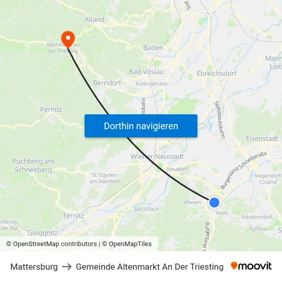 Mattersburg to Gemeinde Altenmarkt An Der Triesting map