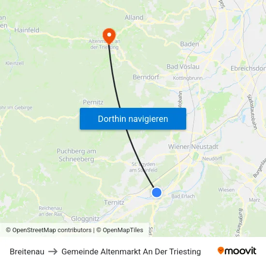 Breitenau to Gemeinde Altenmarkt An Der Triesting map