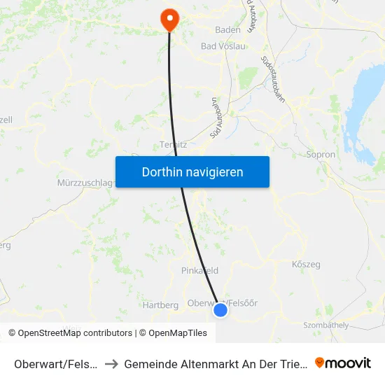 Oberwart/Felsőőr to Gemeinde Altenmarkt An Der Triesting map